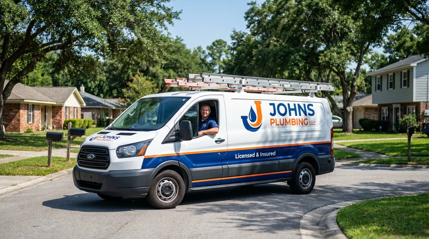 Johns Plumbing LLC service van in Le Mars, IA