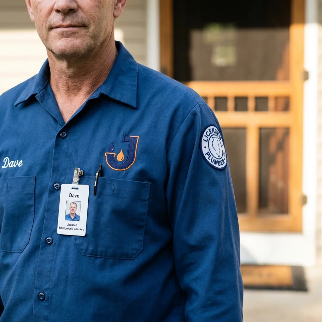Licensed plumber showing ID badge in Le Mars, IA