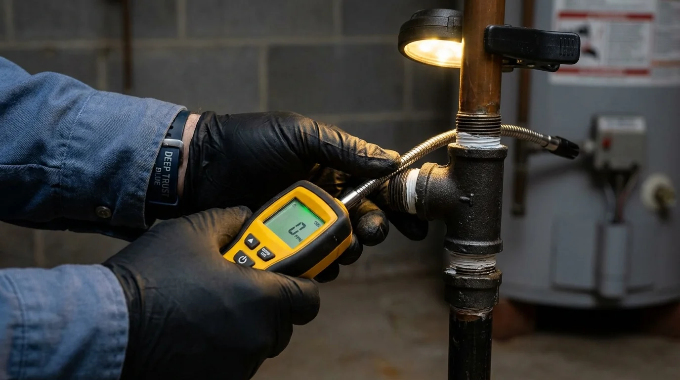 Gas leak detection with electronic sniffer by Johns Plumbing LLC in Le Mars